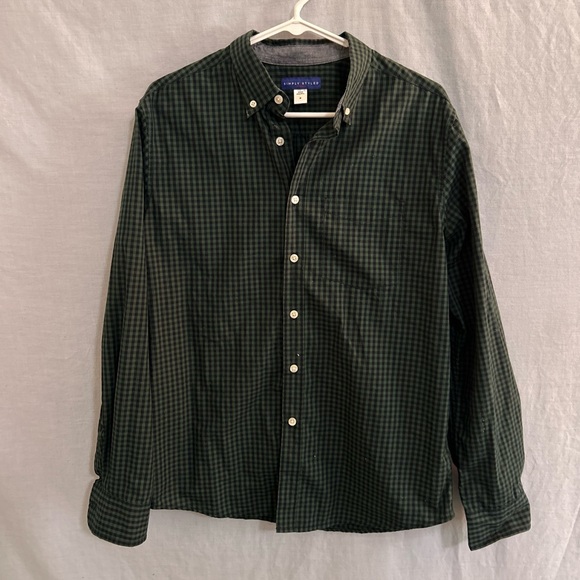 Men's green plaid/ checkered button up long sleeve - Picture 1 of 3